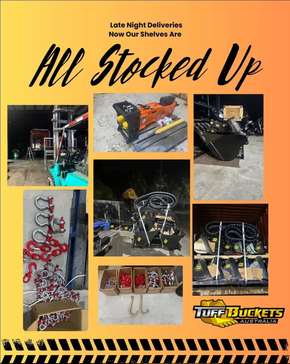 Stocked gear unloaded and staged for the next run of orders.